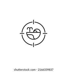 Simple black and white illustration perfect for web sites, advertisement, books, articles, apps. Modern sign and editable stroke. Vector line icon of whale inside target 
