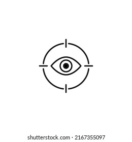 Simple black and white illustration perfect for web sites, advertisement, books, articles, apps. Modern sign and editable stroke. Vector line icon of eye inside target 