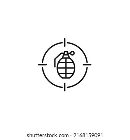 Simple black and white illustration perfect for web sites, advertisement, books, articles, apps. Modern sign and editable stroke. Vector line icon of grenade inside target 