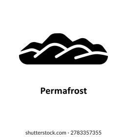 Simple black and white illustration of permafrost landscape with frozen ground and white wavy lines on a white background.