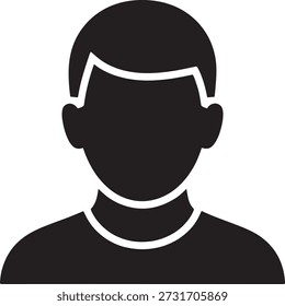 Ilustração simples em preto e branco da parte superior do corpo e do perfil da cabeça de uma pessoa voltada para a frente com um design minimalista.