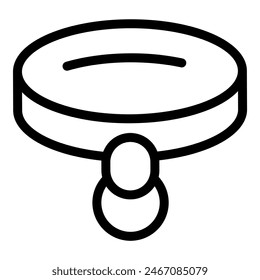 A simple black and white illustration of a pet dog collar with a pendant