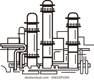 A simple black and white illustration of a petrochemical complex.