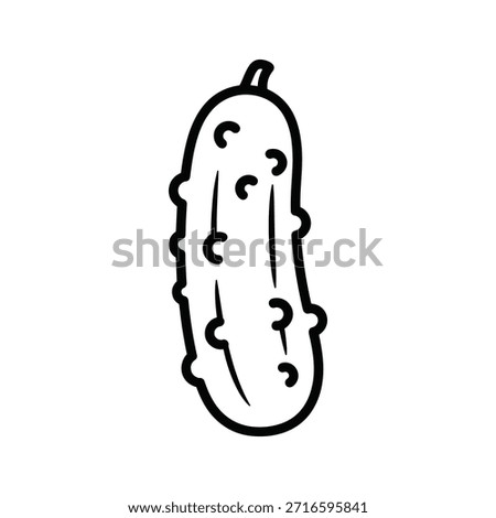 Simple black and white illustration of a pickle on white background