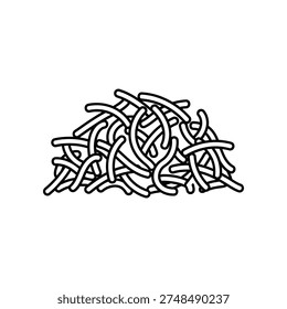 A simple black and white illustration of a pile of tangled noodles, perfect for food or culinary themes.