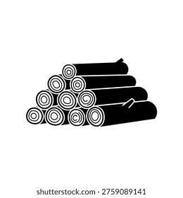 A simple black and white illustration of a pile of stacked firewood logs, ready for use.
