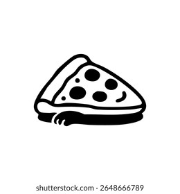 Simple black and white illustration of a pizza slice