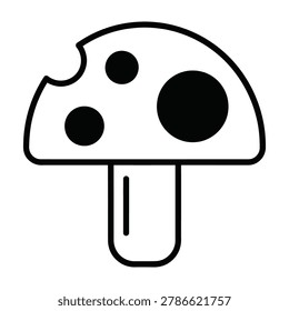 A simple black and white illustration of a pizza slice with a bite taken out of it