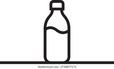 Ilustração simples em preto e branco de um frasco de plástico com uma tampa de rosca em uma superfície plana simbolizando hidratação e refresco.