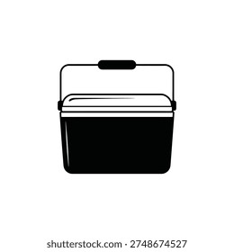 Simple black and white illustration of a portable cooler with handle