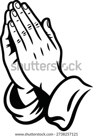 Simple black and white illustration of praying hands in devotion