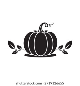 Una simple ilustración en blanco y negro de una calabaza con hojas