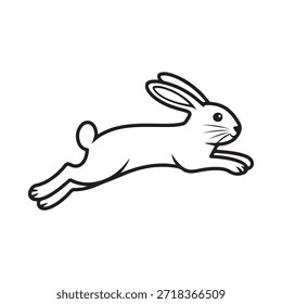 Uma ilustração simples em preto e branco de um coelho no salto médio