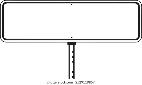 Ilustración simple en blanco y negro de un signo rectangular con un borde grueso montado en un poste. El signo está en blanco dejando espacio para el texto o una Imagen.