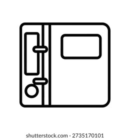 Simple black and white illustration of a ring binder with a label on the cover