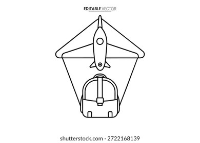 Una simple ilustración en blanco y negro de un cohete con un paracaídas, enmarcado por un triángulo.