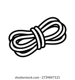 A simple black and white illustration of a rope tied in a knot, set against a clean white background, ideal for graphic design and nautical themes.
