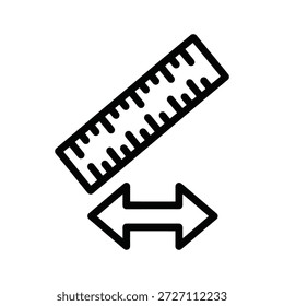 Ilustração simples em preto e branco de uma régua com marcas de medição e uma seta de duas pontas
