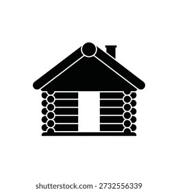 Ilustração simples em preto e branco de uma estrutura de cabine de madeira rústica