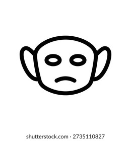 A simple black and white illustration of a sad face with ears, perfect for emotive designs.
