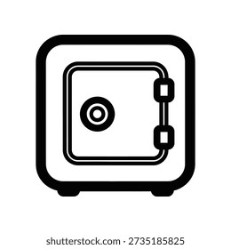 Simple black and white illustration of a safe with a combination lock
