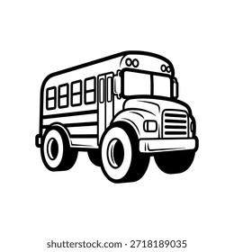 Simple ilustración en blanco y negro de un autobús escolar mirando a la derecha