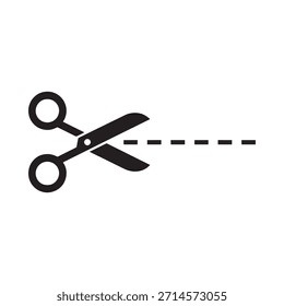 Una simple ilustración en blanco y negro de tijeras cortando una línea discontinua