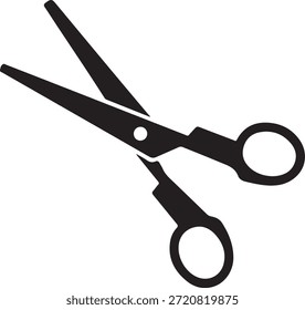 Ilustración simple en blanco y negro de tijeras con hojas abiertas y asas circulares sobre un fondo blanco, que simboliza el corte y la precisión.