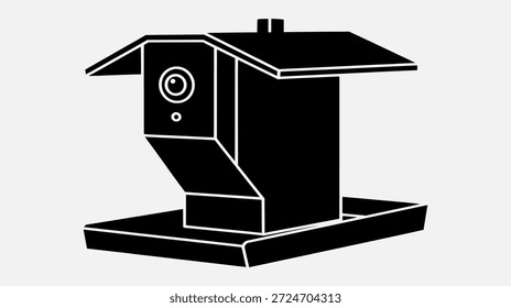 Simple black and white illustration of a security camera mounted on a wall