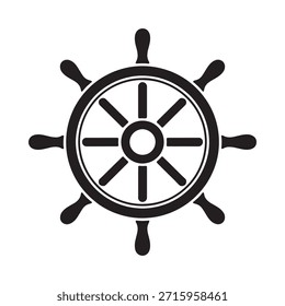 A simple black and white illustration of a ship s steering wheel