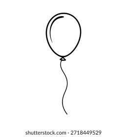 Simple black and white illustration of a single floating balloon with a string