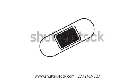 A simple black and white illustration of a single adhesive bandage, also known as a band-aid, used for minor wounds.