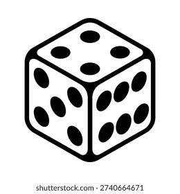 A simple black and white illustration of a six sided die
