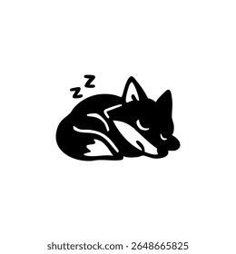 Ilustração simples em preto e branco de uma raposa que dorme