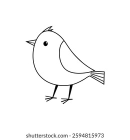 Simple black and white illustration of a small bird standing on two legs