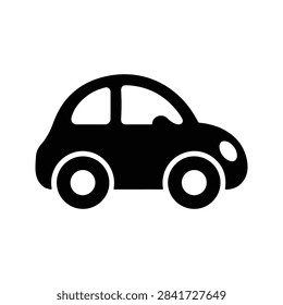Simple black and white illustration of a small compact car, ideal for transportation, automotive, and vehicle design themes.