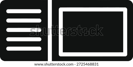A simple black and white illustration of a smartphone with a menu on the left and a screen on the right, isolated on white background