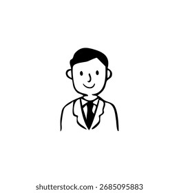 Simple black and white illustration of a smiling man in a suit