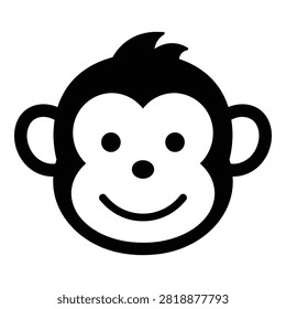 A simple black and white illustration of a smiling monkey face with a cheerful expression