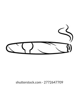 A simple black and white illustration of a smoking cigar on a plain white background, conveying relaxation and luxury.