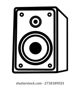 Simple black and white illustration of a speaker with a large woofer and smaller tweeter