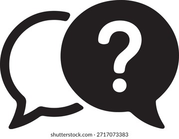 Simple ilustración en blanco y negro de una burbuja de discurso que contiene un signo de interrogación prominente.