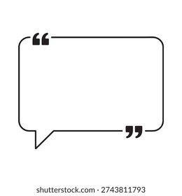 Simple black and white illustration of a speech bubble with quotation marks