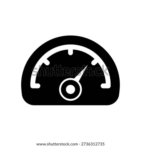 Simple black and white illustration of a speedometer gauge with a needle pointing to a moderate level