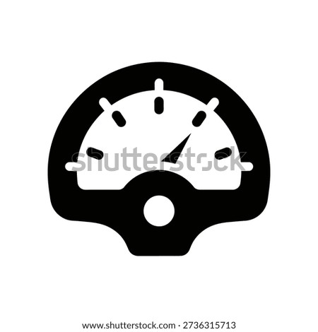 Simple black and white illustration of a speedometer gauge with a needle pointing to a moderate speed