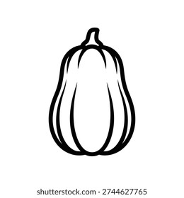 A simple black and white illustration of a squash on a plain white background, ideal for culinary or organic themes.