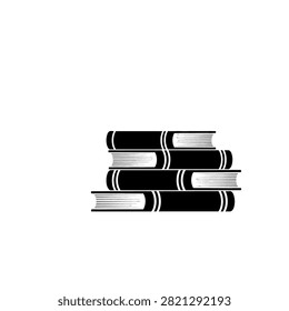 A simple black and white illustration of a stack of four hardcover books.