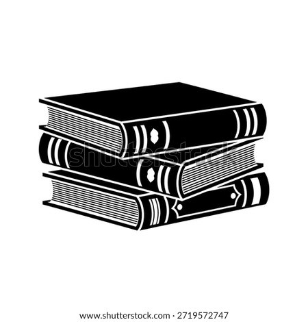 A simple black and white illustration of a stack of three books.