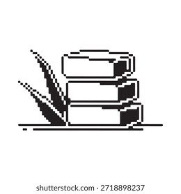 Ilustración simple en blanco y negro de barras de jabón apiladas con follaje