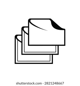 simple black and white illustration of stacked paper sheets with clean design
